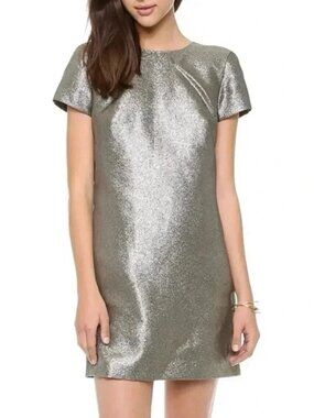 Madewell Shimmery Metallic Silver/Gold Mini Shift Dress sz 2